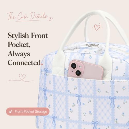 Image of LOVELYWIND Lunch Box for Women, Insulated Lunch Bag, Blue Checkered Tote