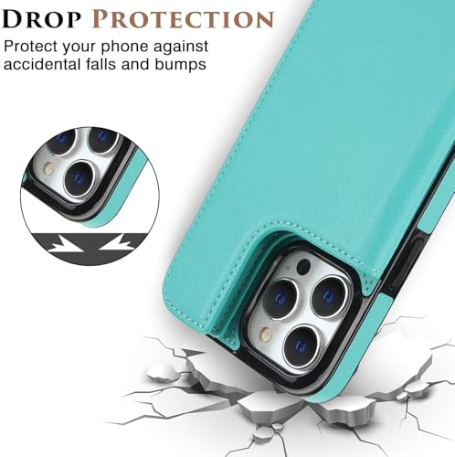 Coque iPhone 14 Pro Max MagSafe antichoc rabat détachable en cuir premium vert - 2