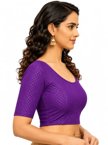 Image of Fressia Fabrics Women's Black Cotton Stretchable Readymade Saree Blouse