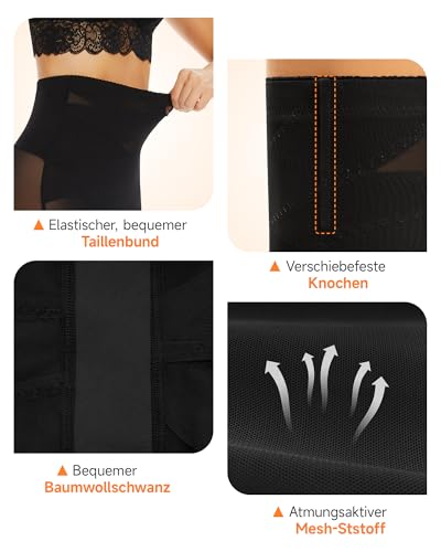 YADIFEN Shapewear Damen Bauchweg Unterhose, Hohe Taille Bauch Weg Hose Miederhose Panty Mit Bein Miderpants Shorts Body Shaper Bauchweg Unterwäsche Hose unter Kleid Kurze Shorts(Schwarz, L)