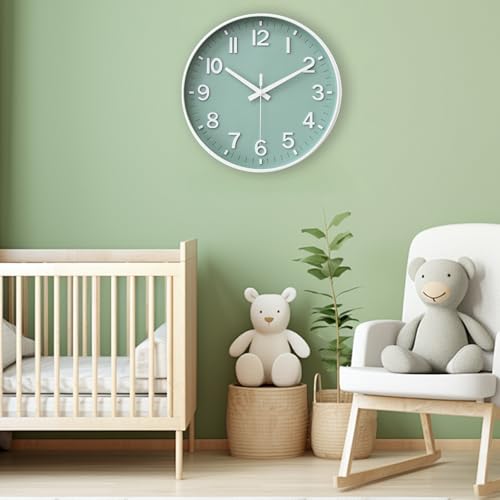 Image of HZDHCLH Green Wall Clocks Battery Operated,12 inch Silent Non Ticking Modern Wall Clock for Living Room Bedroom Kitchen Office Classroom Decor