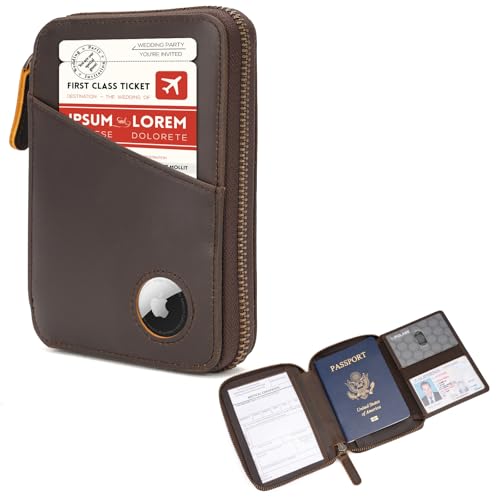 Portefeuille pilote en cuir marron foncé à trois volets avec fente de rangement pour AirTag