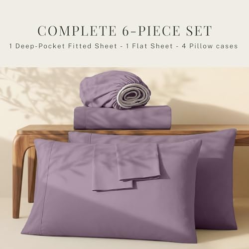 Image of Hearth & Harbor Bed Sheets, Luxury Soft 6 Piece Bed Sheet Set Extra Deep Pocket Fitted Sheets Fits Mattress up to 21 inch, Double Brushed Bedding Sheets & Pillowcases,