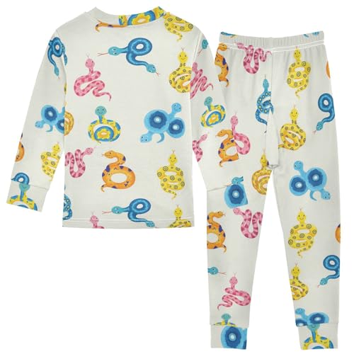 Pajama Sets Long Sleeve Colorful Snakes on Cream Soft Comfy Sleepwear 2 Piece PJS 3-8T3