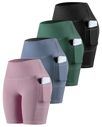 Womens Biker Yoga Shorts with Pockets, High Waisted