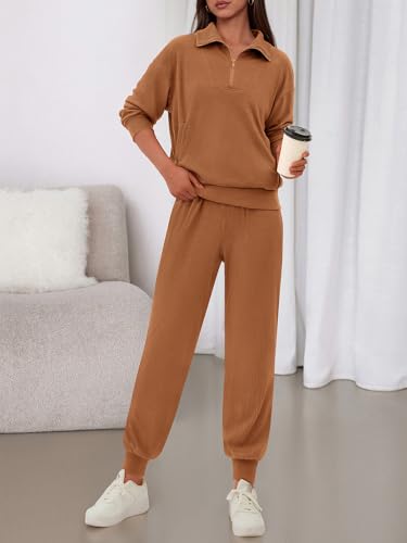 BTFBM Women's 2 Piece Tracksuit Fall Outfits 2025 Long Sleeve Half Zip Sweatshirt Sweatpants Lounge Set Sweatsuits