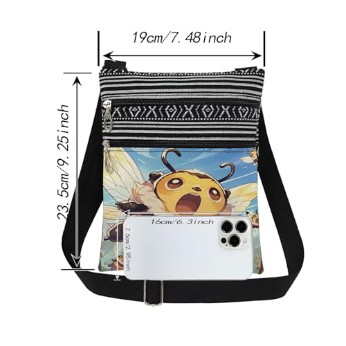 Playful Bees Print Crossbody Bag Joyful Bumblebee Print Messenger Bag Adjustable Shoulder Strap Travel Casual Purse Birthday Christmas Gift for Sister Bee Lovers Gift2