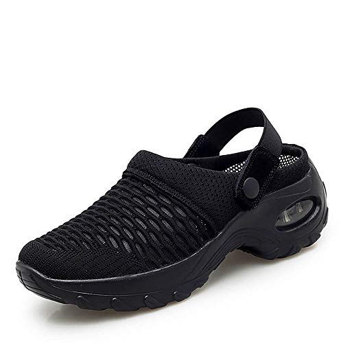 VARSKARC Women's Medium-Heeled Casual Sandals and Slippers Black
