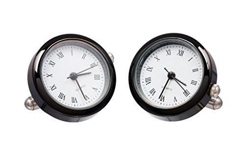 Gemelos redondos de reloj de trabajo en caja de gemelos Onyx Art London, disponible en color plateado negro o dorado, Negro (, Talla única