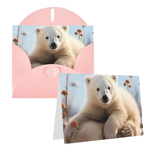 AQRJKHD かわいいホッキョクグマの動物 サンキューカード 封筒付き グリーティングカード Happy Birthdayカード 女性用 男性用 ブランクノート あらゆる機会のグリーティングカード 結婚式、ベビーシャワー用