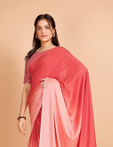 Image of Garden Vareli Lace Border Satin Saree with Unstitched Sequin Blouse Piece