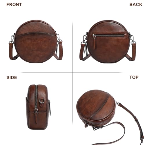 Image of COOLCY Leather Crossbody Bags,Circle Purse Shoulder Bag, Fashion Round Handbag for Travel,Valentine's Gift for Women