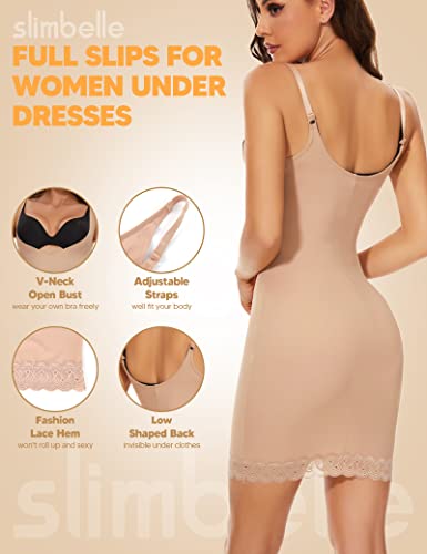 SLIMBELLE Women's Full Slip for Under Dresses Tummy Control Cami Dress Body Shaper Seamless Slip Shapewear with Lace Trim3
