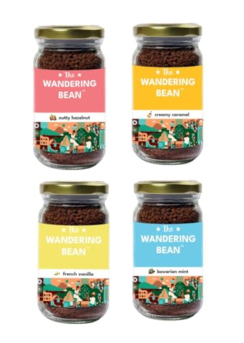 Image of The Wandering Bean Combo Pack Flavored Instant Coffee (Hazelnut + Caramel+ French Vanilla+ Mint) Combo of (4x60g)