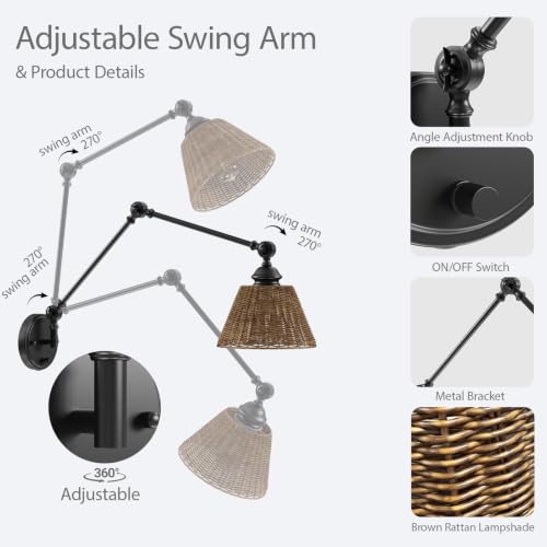 Image of Plug in Wall Sconce, Gold Adjustable Swing Arm Wall Lamp, 1 Pack