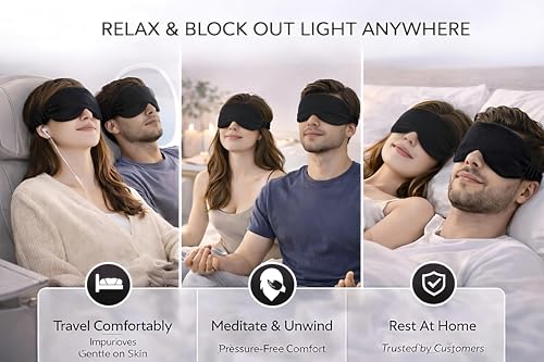 Image of Velvet Eye Sleep Mask for Men & Women Soft Light Blocking Sleeping Eye Mask with Adjustable Strap Travel Relaxation Eye Cover for Home Flight Deep Rest (Black PC 2)