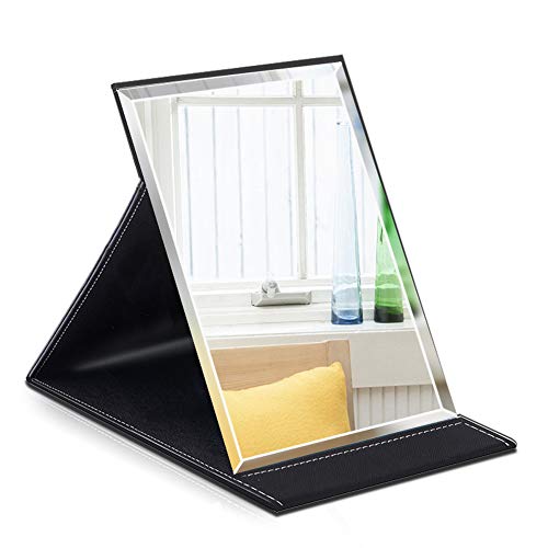 HY Table Mirror Portable Folding Makeup Mirror Collapsible Desk Tabletop PU Leather Mirror