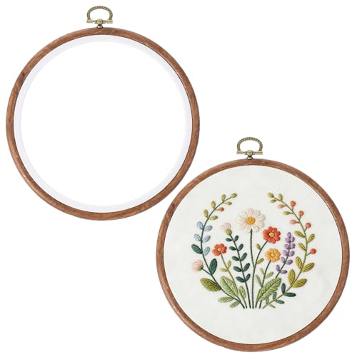 Elegaperma 2 Pcs 6 Inch Embroidery Hoop Frame Cross Stitch Decorative Embroidery Hoop Wood Circle 6in Wooden Embroidery Hoops Display Frame for Hanging Ornaments Decor DIY Art Craft Sewing