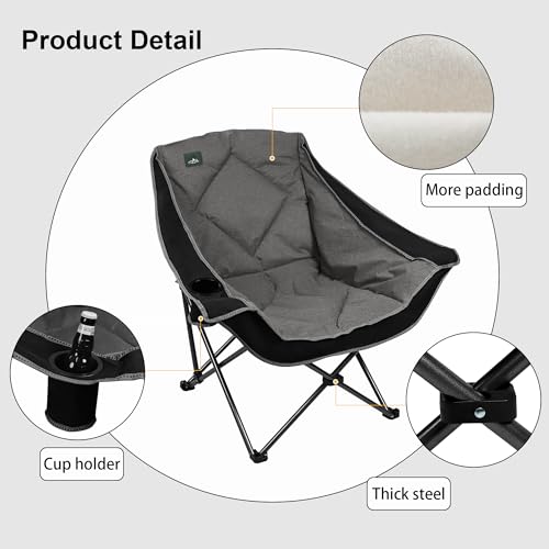 Northroad Butaco Plegable para Camping, Silla Portable Sobredimensionada con Porta Vasos y Respaldo Acolchonado, Capacidad 300 LBS para Exterior miniatura 4
