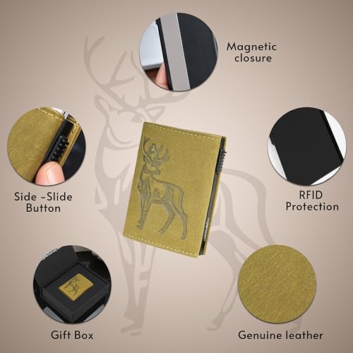 Image of The X Project Staggo Trifold Wallet | Premium Genuine Leather | Aluminium Cardholder | Side Slide Pop-Up Card Ejector | Carry Up to 6 Cards and 1 Slot for Carrying Cash & Folded Bills (Green)