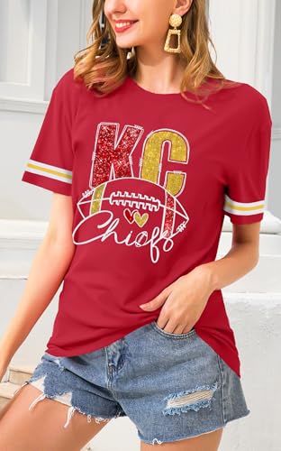Football Shirt for Women Game Day Shirt Football Heart T-Shirt Sports Season Short Sleeve Tops2