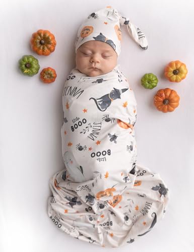 Image of Newborn Baby Swaddle Set Headband Beanie and Name Card