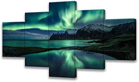 Aurora Borealis Wall Art Painting for Office Bedroom Scenery Landscape Canvas Print Framed Picture Northern Lights Poster Artwork Ready to Hang(60Wx32H)