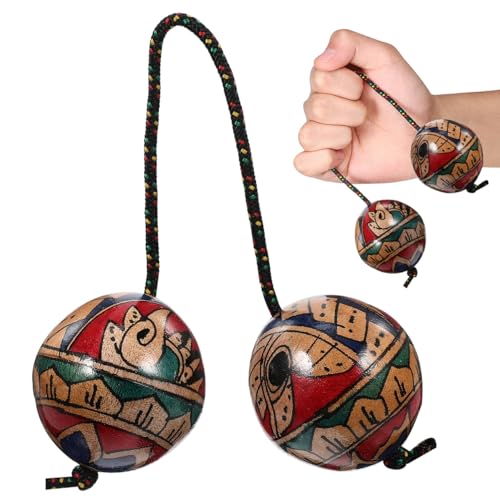 Hand-Painted Aslatua Shaker, Wooden African Kashaka Double Ball Percussion Instrument with Adjustable Cordfor Beginners & Professionals