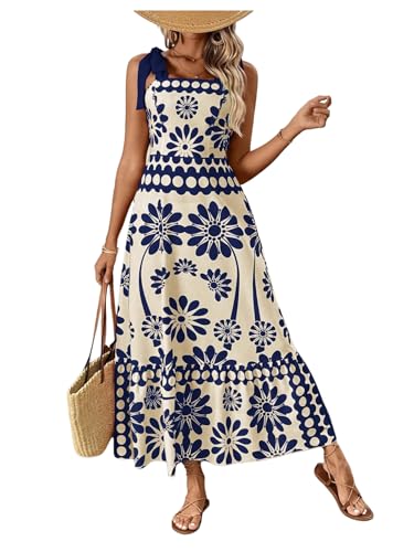Image of Floerns Women's Vintage Sleeveless Tie Shoulder Sundress Floral Print Cami Maxi Dress