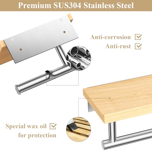 Image of Tindbea Toilet Paper Holder with Wood Shelf, Wooden Wall Mount Tissue Paper Roll Holder, Brushed Nickel Stainless Steel Bathroom Accessories Decor for Home (Maple, Brushed Nickel)