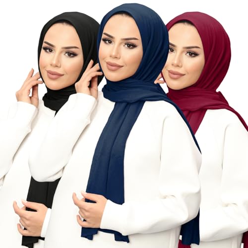 Foulard de tête anti-glisse lot de 3 hijabs jersey extensibles pour femme