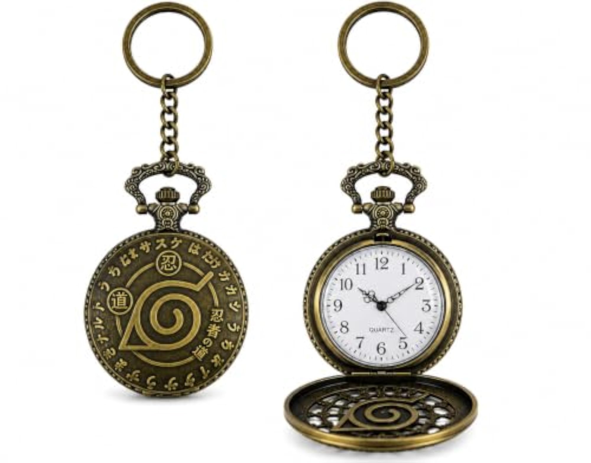 Anime Inspired Quartz Pocket Watch with Konoha Leaf Design