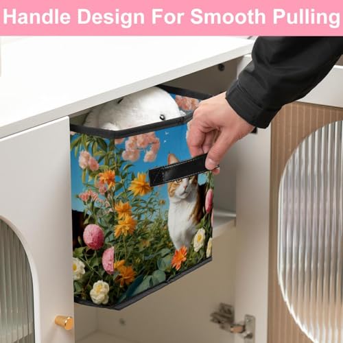 Grand bac de rangement pour la maison chat et fleur mignon - 6