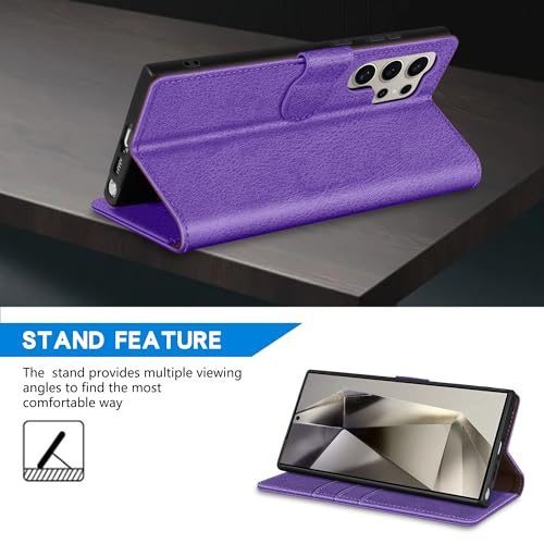 Image of ZZXX for Samsung Galaxy S25 Ultra Wallet Case with [RFID Blocking] Card Slot Kickstand Magnetic Closure Leather Flip Fold Protective Phone Case for Galaxy S25 Ultra 5G Case Wallet(Purple-6.8 inch)