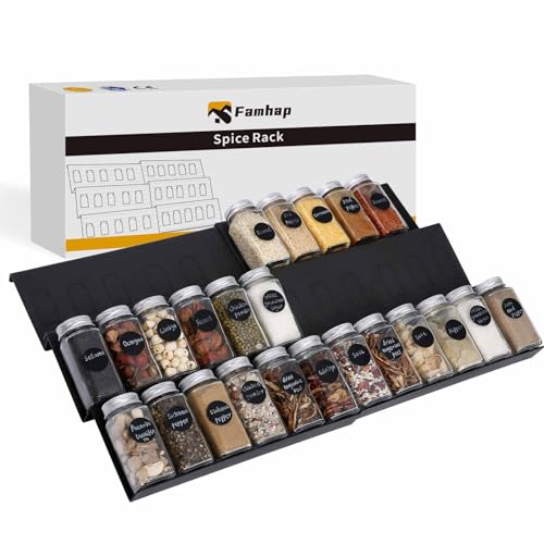 Famhap Especiero de Cajón 6PCS, Spice Rack Cocina Extensible de 29,5 cm a 59 cm, Estante especias textura mate, Especieros biselada Con salientes antideslizantes