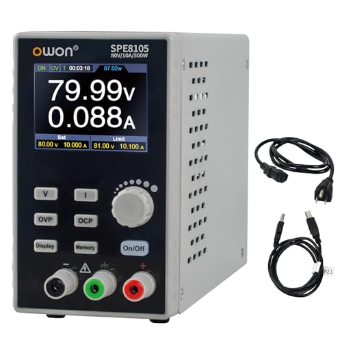 Image of OWON Lab Power Supply (0-80V 0-10 A), Programmable Max 500w Out Power Bench DC Power Supply with 2.8inch LCD Display and Output Enable /Disable Button SPE8105