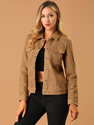 allegra k women39s turn-down collar flap pockets snap button faux suede jacket