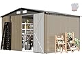 TIMWNER Large Storage Shed, 10' × 8' FT Metal Storage Shed with Lockable Door, Waterproof Shed Outdoor Use, Tool Shed with Windows for Bike, Garden, Brown