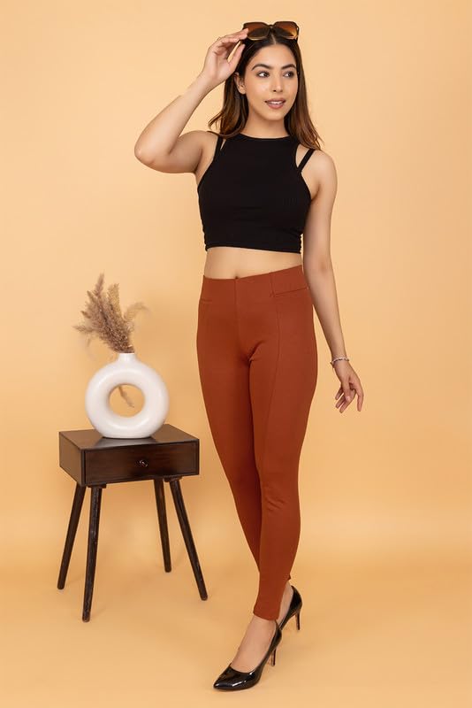 Image of Mlada Slim Fit Jeggings with Elastic Waist Band for Women Office Work Formal Wear Trousers Stretch Cotton Knit High Waist Skinny Fit Jeggings Lycra Pants Travel Comfort Jeggings