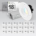 ASD Trimless LED Recessed Lighting 4 Inch, 15W 120V Round Commercial Downlight, Canless Dimmable Lights for Ceiling with J-Box, 5 CCT 2700K-5000K, CRI 90+, IC Rated, ETL, Energy Star, White, 18 Pack