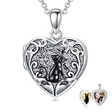 Flpruy Cat Heart Locket Necklace Holds Pictures 925 Sterling Silver Heart Locket Pendant Necklace Gothic Jewelry Gifts for Lover