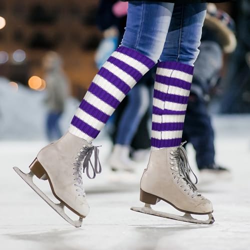 Image of Benefeet Striped Leg Warmers for Women & Girls - Ribbed Knit Soft Colorful Long Warmers for 80s 90s Dance Party
