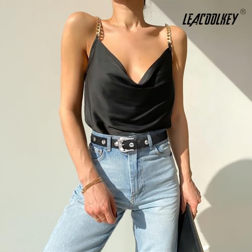 LEACOOLKEY Women Leather Belts for Jeans Dress Fashion Gold Black Leather Belt Women Studded Belt Punk Leather Belt2