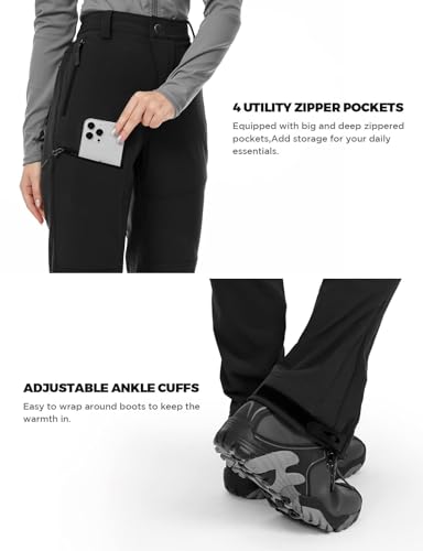 Wespornow Damen Wanderhose Wasserdicht Thermohose Gefüttert Outdoorhose Softshellhose Skihose Warm Ski Pants Women Schneehose Kletterhose Jagdhose Trekkinghose Winter Regenhose(Schwarz,M)