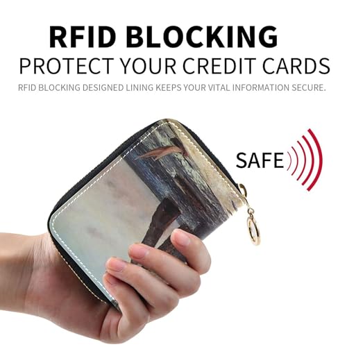 GAIGEO Zippered Wallets for Women Leather Card Holder Wallets RFID Blocking Gustave Courbet Cliffs Prints Zipper Card and Cash Holder2