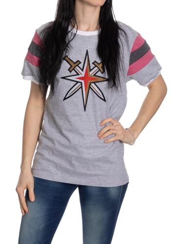 Calhoun NHL Ladies Loose Fit Varsity Style Woven Patch T-Shirt (Vegas Golden Knights Small)