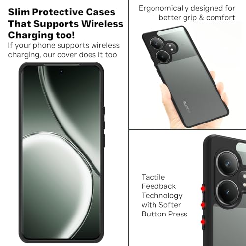 Image of RIGGEAR Shockproof Sleek Hybrid Armor Back Cover Case Compatible with Realme GT 6, Realme GT 6T 5G (Clear PC + Black TPU Bumper)