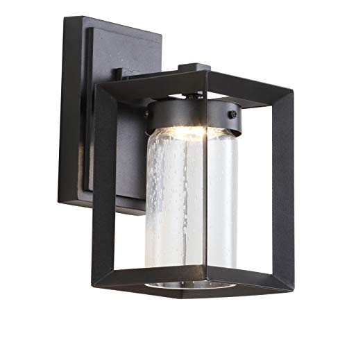 JONATHAN Y JYL7448A Nate 6.75" Outdoor Modern Cube Bubble Glass/Metal Integrated LED Sconce French Country Industrial Rustic 3000K LED Bulbs Porch Patio Yard Garage Doorway Entryway, Black/Clear