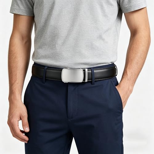 Image of Lingli Men's Belt,Ratchet Dress Belt with Automatic Buckle Brown /Black-Trim to Fit-35mm wide