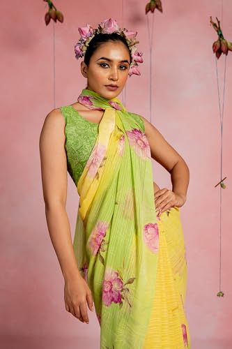 Image of MIRCHI FASHION Saree for Woman Georgette Floral and Leaf Printed | Elegant Farewell and Ceremonial Women's Sari with Blouse Piece